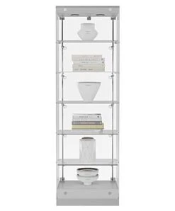 24” Display Case W/ LED Lights, Frameless, Hinged Door, Ships Assembled - Silver -LuxeDisplay Shop gtap24leds.ra5 preview