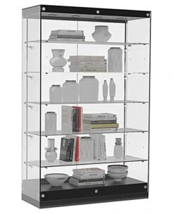 48” Display Case W/ LED Lights, Frameless, Sliding Doors, Ships Assembled - Black