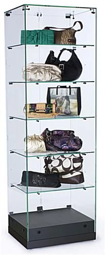 24" Glass Display Case W/Frameless Design, Hinged Door, Ships Assembled - Black