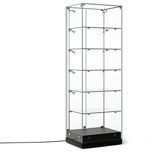 24" Glass Display Case W/LED Lights, Hinged Door,Frameless, Ships Assembled - Black 4 24" Glass Display Case W/LED Lights, Hinged Door,Frameless, Ships Assembled - Black - Image 2