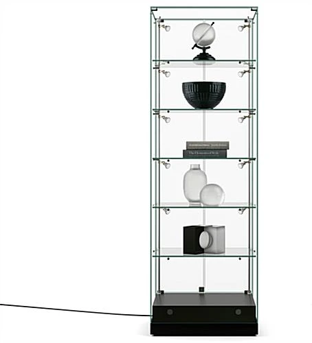 24" Glass Display Case W/LED Lights, Hinged Door,Frameless, Ships Assembled - Black 5 24" Glass Display Case W/LED Lights, Hinged Door,Frameless, Ships Assembled - Black - Image 3
