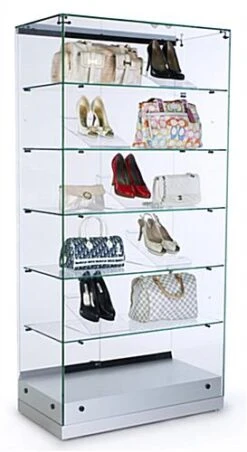 36" Glass Display Case W/Frameless Design, Hinged Door, Ships Assembled - Silver