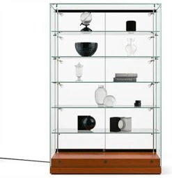 48" Glass Display Case W/ LED Side Lights, Sliding Door, Frameless - Cherry -LuxeDisplay Shop gtec48ledc.ra3 preview