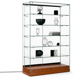 48" Glass Display Case W/ LED Side Lights, Sliding Door, Frameless - Cherry