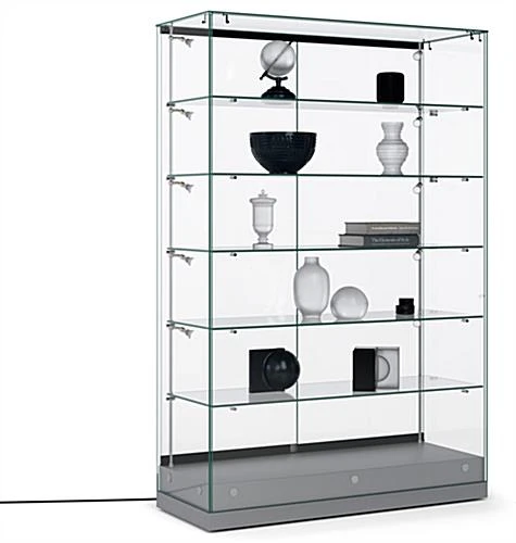 48" Glass Display Case W/ LED Side Lights, Sliding Door, Frameless - Silver 3 48" Glass Display Case W/ LED Side Lights, Sliding Door, Frameless - Silver