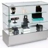 4ft. Glass Retail Counter W/ Mirror Deck, LED, Slider Doors, Ships Assembled, Silver -LuxeDisplay Shop gtled4fslv.rw preview