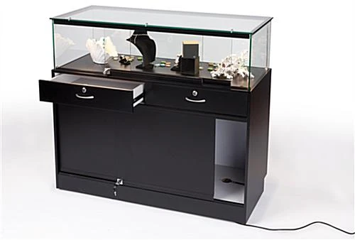 48" Quarter Vision Display Case W/Cabinets And Drawers, Ships Assembled - Black 4 48" Quarter Vision Display Case W/Cabinets And Drawers, Ships Assembled - Black - Image 2