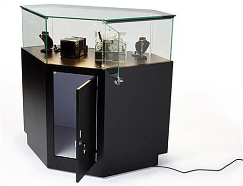 44" Quarter Vision Corner Display Case W/Drawers, Ships Assembled - Black 4 44" Quarter Vision Corner Display Case W/Drawers, Ships Assembled - Black - Image 2