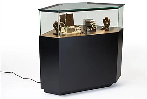 44" Quarter Vision Corner Display Case W/Drawers, Ships Assembled - Black 3 44" Quarter Vision Corner Display Case W/Drawers, Ships Assembled - Black