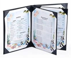 Menu Cover Holds (6) 8.5 X 11 Menus, Photo Album Corners, 4-Panel - Black -LuxeDisplay Shop hp4lm8511.ra2 preview