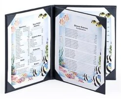Menu Cover Holds (4) 8.5 X 11 Menus, Photo Album Corners, 3-Panel - Black -LuxeDisplay Shop hp85113lm.ra2 preview