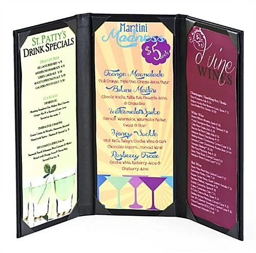Menu Cover For 4.25 X 11 Menus, Photo Album Corners, Triple Panel (Two-fold) - Black 5 Menu Cover For 4.25 X 11 Menus, Photo Album Corners, Triple Panel (Two-fold) - Black - Image 3