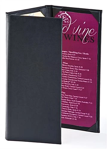 Menu Cover For 4.25 X 11 Menus, Photo Album Corners, Triple Panel (Two-fold) - Black 3 Menu Cover For 4.25 X 11 Menus, Photo Album Corners, Triple Panel (Two-fold) - Black