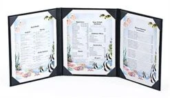 Menu Cover For 8.5 X 11 Menus, Photo Album Corners, Triple Panel (Two-fold) - Black -LuxeDisplay Shop hplm8511t.ra2 preview