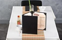 Menu Cover For 8.5 X 11 Menus, Photo Album Corners, Triple Panel (Two-fold) - Black -LuxeDisplay Shop hplm8511t.renv preview