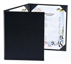 Menu Cover For 8.5 X 11 Menus, Photo Album Corners, Triple Panel (Two-fold) - Black