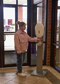 Touchless Hand Sanitizer Dispenser, Floor Standing, Wheels - Silver -LuxeDisplay Shop hsdisp1gs.ra7 preview