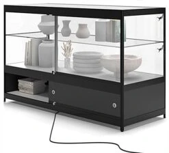 60" Retail Display Case W/ Storage, LED Side Lights, Sliding Door - Black -LuxeDisplay Shop iaphv60led.ra1 preview