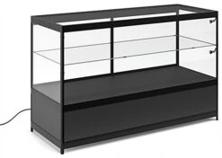 60" Retail Display Case W/ Storage, LED Side Lights, Sliding Door - Black -LuxeDisplay Shop iaphv60led.ra2 preview