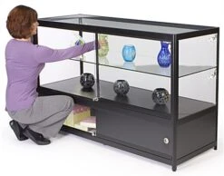 60" Retail Display Case W/ Storage, LED Side Lights, Sliding Door - Black -LuxeDisplay Shop iaphv60led.ra6 2 preview