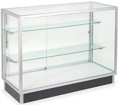 48" Retail Display Case W/Recessed Kickplate, Slider Door, Adjustable Shelves, Silver