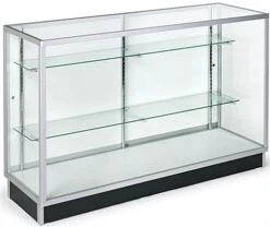 60" Retail Display Case W/Recessed Kickplate, Slider Door, Adjustable Shelves, Silver