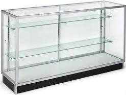 70" Retail Display Case W/Recessed Kickplate, Slider Door, Adjustable Shelves, Silver