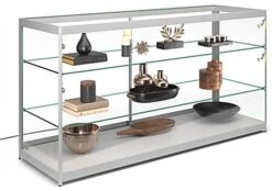 72” Retail Display Counter W/ 4 LED Lights, Sliding Doors, Ships Assembled - Silver