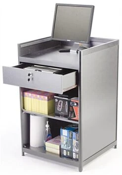 24" Cash Register Stand W/Locking Drawer, Adjustable Shelf, Ships Assembled - Silver