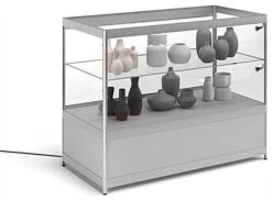 48” Display Case W/Cabinet, 4 LED Lights, Slider Door, Ships Assembled - Silver