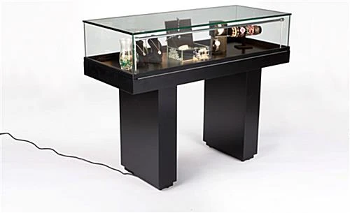 Semi-Gloss Black Jewelry Display Case With Hydraulic Lift Opening 3 Semi-Gloss Black Jewelry Display Case With Hydraulic Lift Opening
