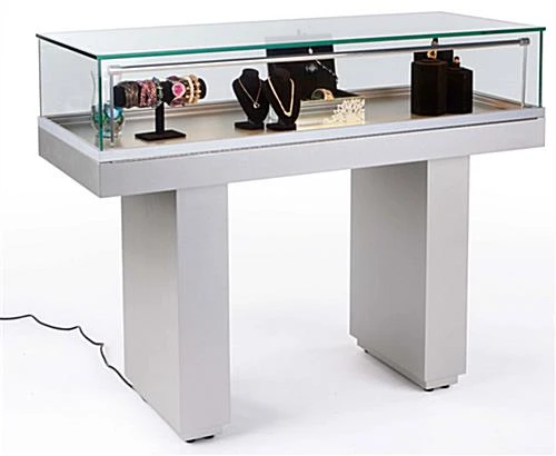 Semi-Gloss Silver Jewelry Display Case With Hydraulic Lift Opening 3 Semi-Gloss Silver Jewelry Display Case With Hydraulic Lift Opening