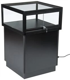 Pedestal Display Case With MDF Base, Sliding Glass Door & LED Lights - Black -LuxeDisplay Shop jdshcpma2c back 6321 r3 preview
