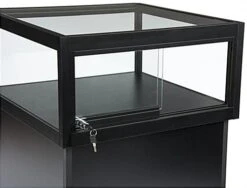 Pedestal Display Case With MDF Base, Sliding Glass Door & LED Lights - Black -LuxeDisplay Shop jdshcpma2c door 6327 r5 preview