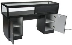 60” Jewelry Display Case W/ Sliding Mirror Door, Sit Down Design, LED - Black -LuxeDisplay Shop jdshcpma60 back open 6293.r6 preview