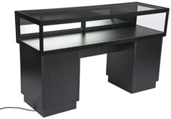 60” Jewelry Display Case W/ Sliding Mirror Door, Sit Down Design, LED - Black -LuxeDisplay Shop jdshcpma60 front nude 6253.r2 preview