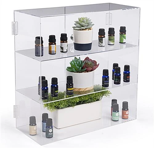 Acrylic Countertop Display Case W/ 2 Shelves & Hinged, Locking Door 3 Acrylic Countertop Display Case W/ 2 Shelves & Hinged, Locking Door