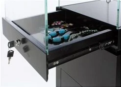 16" Pedestal Display Case W/ Cabinet Base, Locking Drawer, LED Spotlights - Black -LuxeDisplay Shop jscmscbksg.ra2 preview