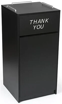 Trash Receptacle For 36 Gallon Bin, Tray Top Rails, THANK YOU Message - Black