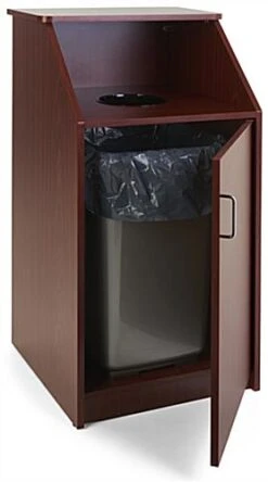 Trash Receptacle For 36 Gallon Bin, Circular Top Opening - Mahogany -LuxeDisplay Shop lckdtlcssm2.ra3 preview