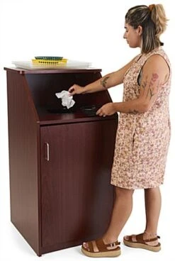 Trash Receptacle For 36 Gallon Bin, Circular Top Opening - Mahogany -LuxeDisplay Shop lckdtlcssm2.ra4 preview