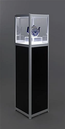 15" Pedestal Display Case W/ Interior LED Lights, Rechargeable, EZ Transport - Silver 4 15" Pedestal Display Case W/ Interior LED Lights, Rechargeable, EZ Transport - Silver - Image 2