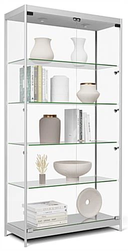 40" Display Case W/ LED Top & Side Lights, 4 Fixed Shelves, Hinged Doors - Silver 3 40" Display Case W/ LED Top & Side Lights, 4 Fixed Shelves, Hinged Doors - Silver
