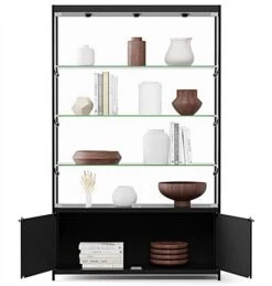 48” Display Case W/ 7 LED Top & Side Lights, 3 Fixed Shelves, Hinged Doors - Black -LuxeDisplay Shop lesc4816bb.ra5 preview