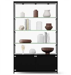 48” Display Case W/ 7 LED Top & Side Lights, 3 Fixed Shelves, Hinged Doors - Black -LuxeDisplay Shop lesc4816bb.ra6 preview