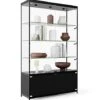 48” Display Case W/ 7 LED Top & Side Lights, 3 Fixed Shelves, Hinged Doors - Black