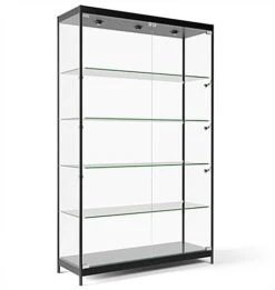 48” Display Case W/ 9 LED Top & Side Lights, 4 Fixed Shelves, Hinged Doors - Black -LuxeDisplay Shop lesc4816bk.ra1 preview