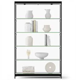 48” Display Case W/ 9 LED Top & Side Lights, 4 Fixed Shelves, Hinged Doors - Black -LuxeDisplay Shop lesc4816bk.ra5 preview