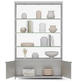 48” Display Case W/ 7 LED Top & Side Lights, 3 Fixed Shelves, Hinged Doors - Silver -LuxeDisplay Shop lesc4816sb.ra5 preview
