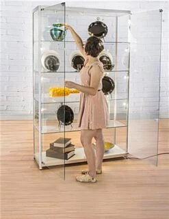 48” Display Case W/ 9 LED Top & Side Lights, 4 Fixed Shelves, Hinged Doors - Silver -LuxeDisplay Shop lesc4816sv.ra5 preview